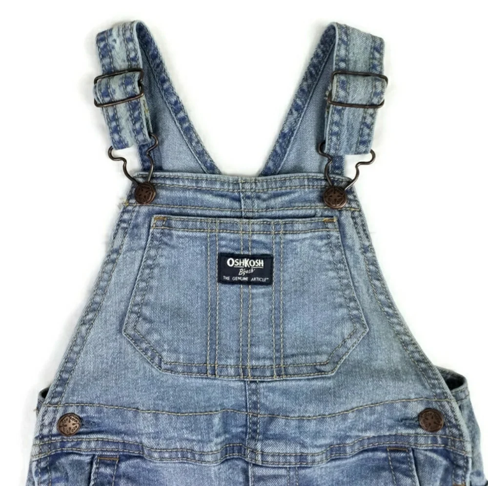 OshKosh B'Gosh Light-Medium Wash Adjustable Snap Crotch Bib Overalls Boys 24M